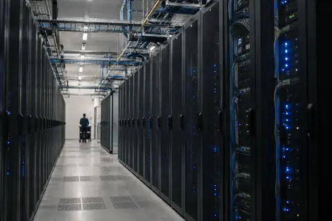 An aisle of servers in a data center