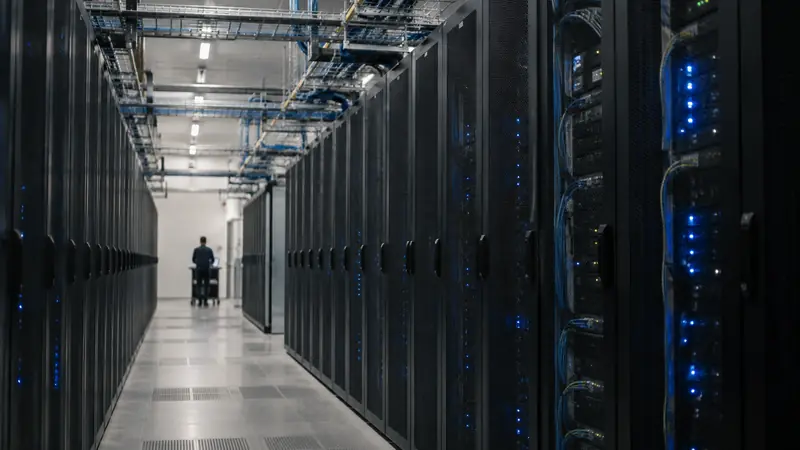 An aisle of servers in a data center