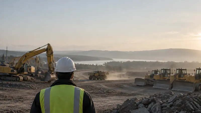 Heavy equipment lined up in a yard