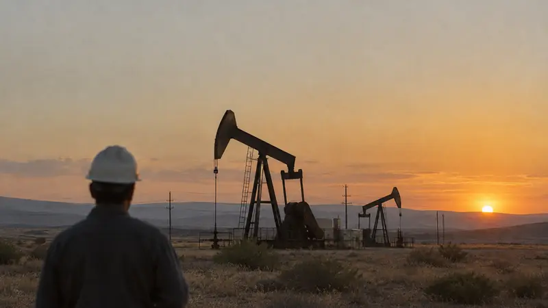 Oil pumpjacks at sunset