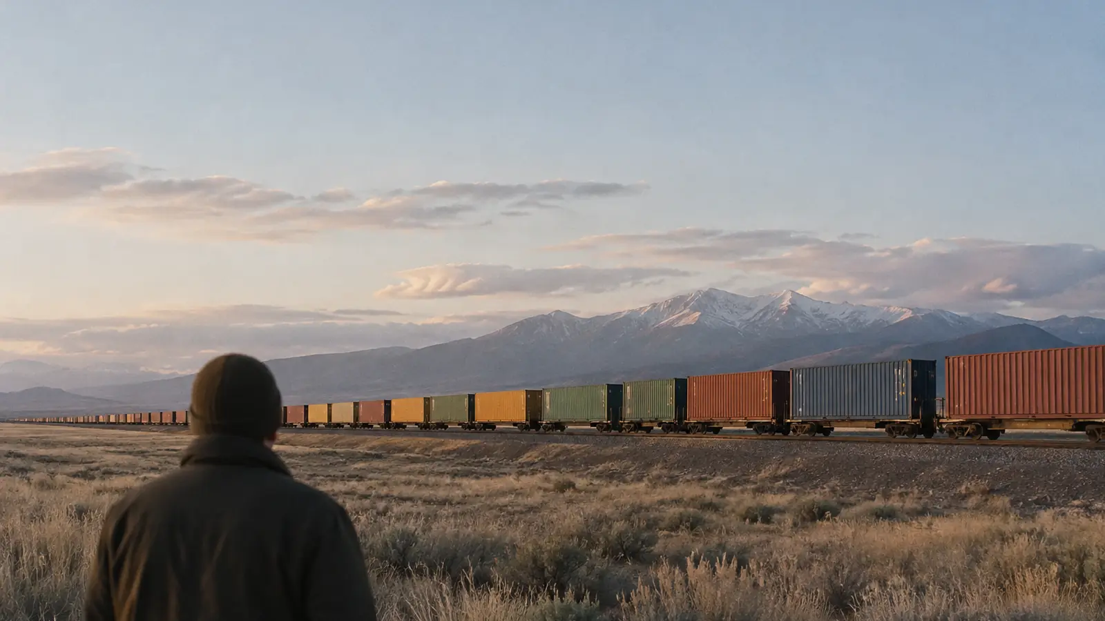A freight train on a plain