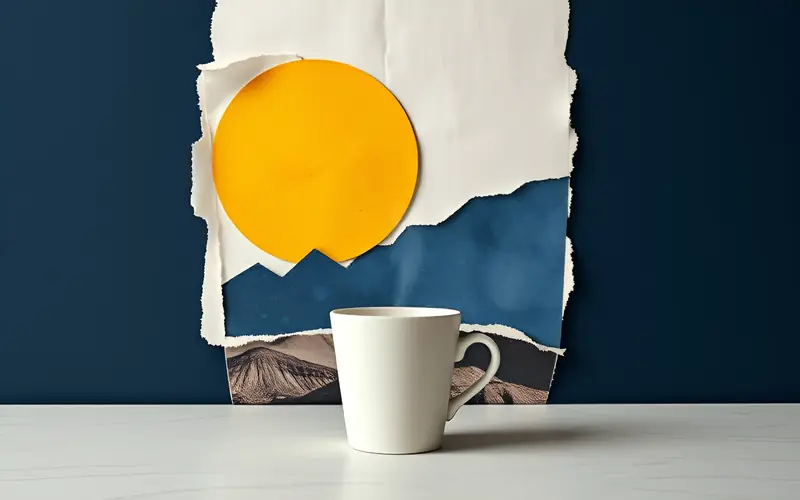 A half-full paper coffee cup alone on a cafe counter